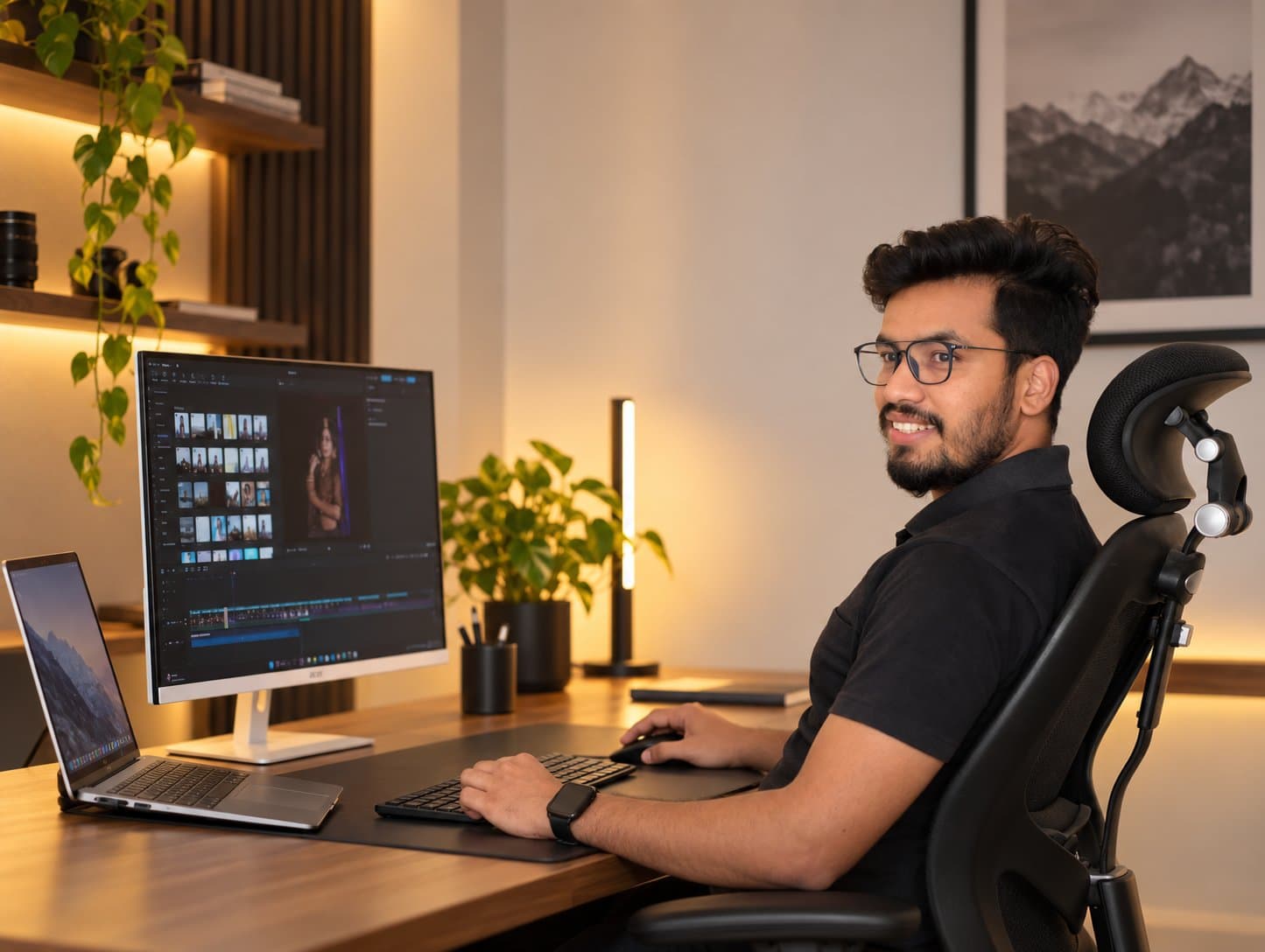 GigXomi founder Ankit Rathore working at his video editing desk