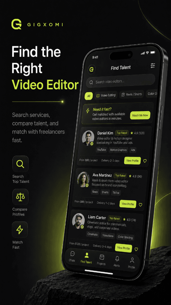 Gigxomi editor mobile workspace screen