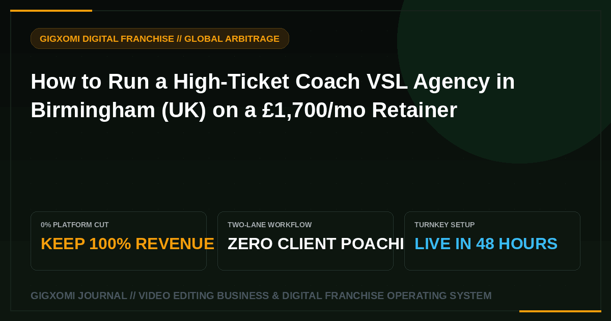 How to Run a High-Ticket Coach VSL Agency in Birmingham (UK) on a £1,700/mo Retainer